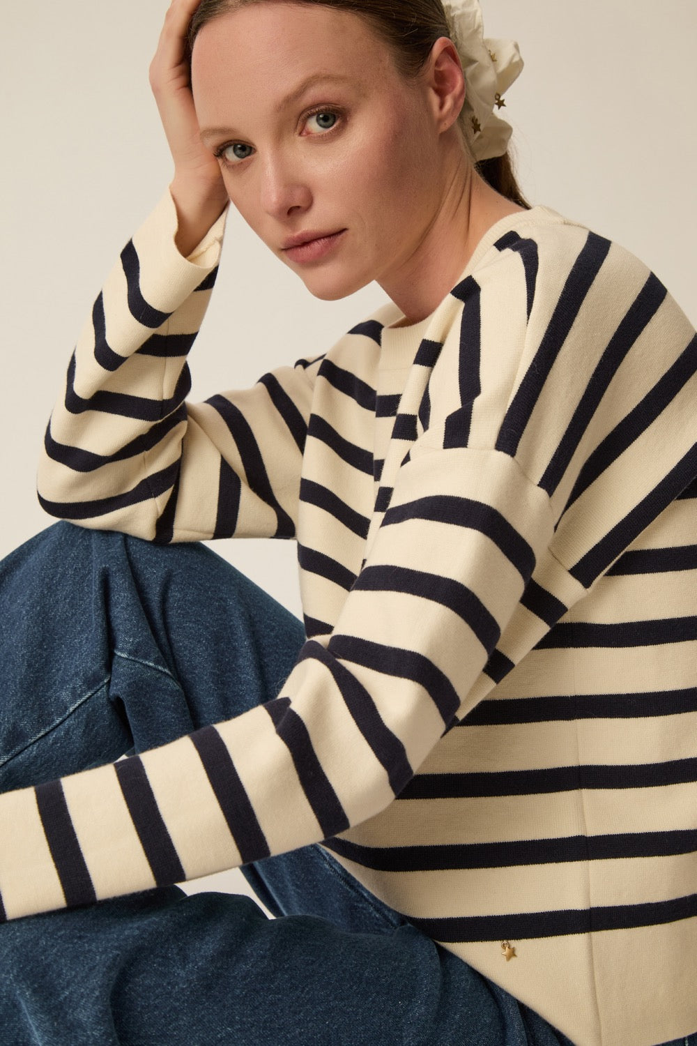 Pull marinière Biscote Creme/Marine