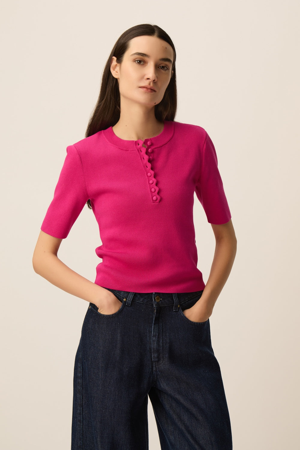Pull manches courtes Atika Fuchsia