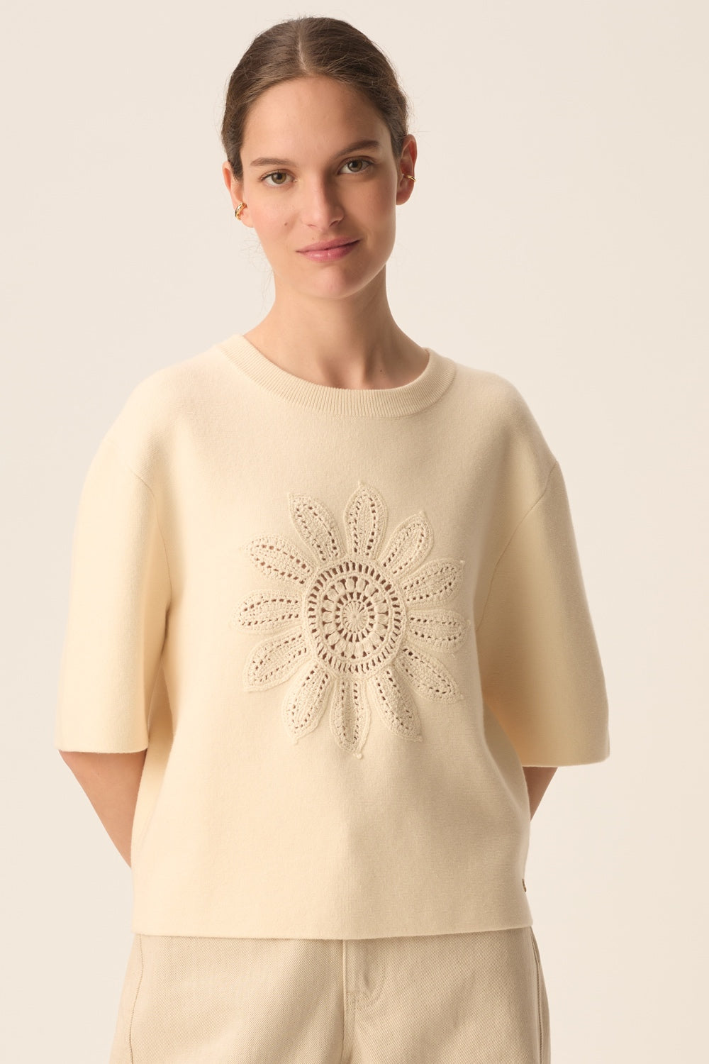 Pull manches courtes Croleil Creme