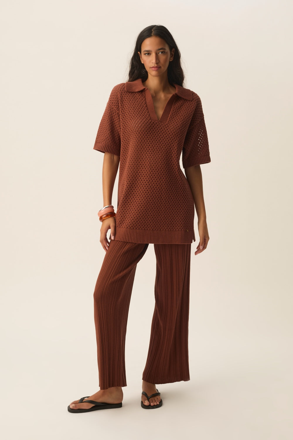 Pull manches  courtes Delfy Choco