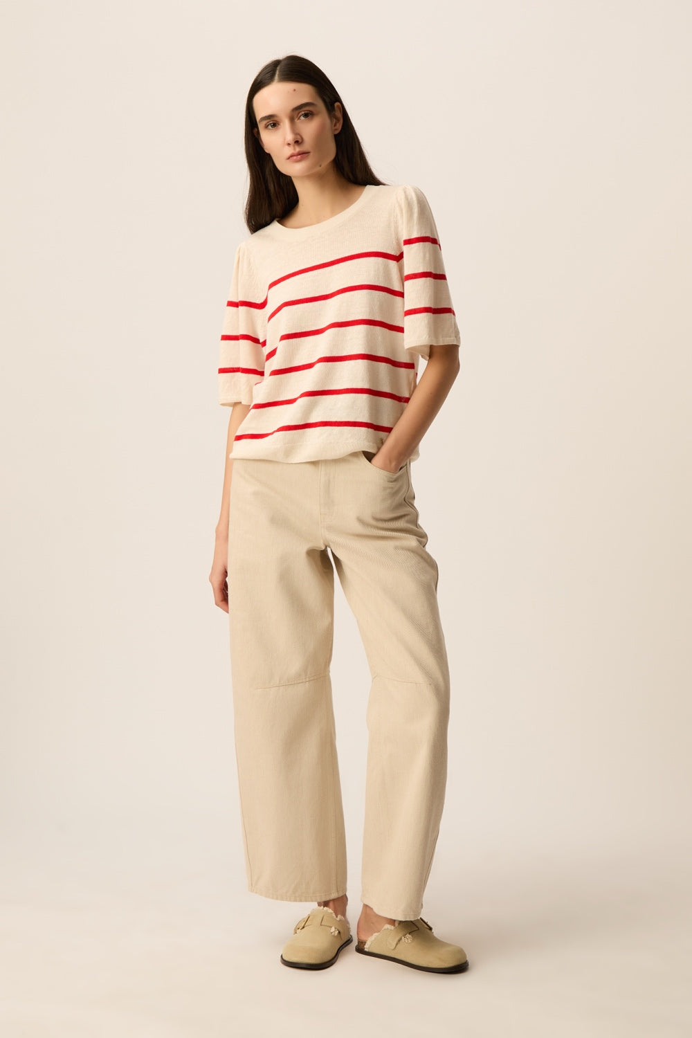 Tee-shirt en maille Bruna Creme/Homard