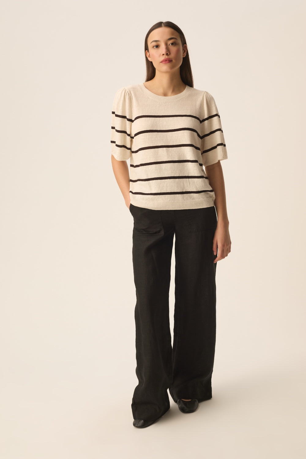 Short-sleeve jumper Bruna Creme/Terre