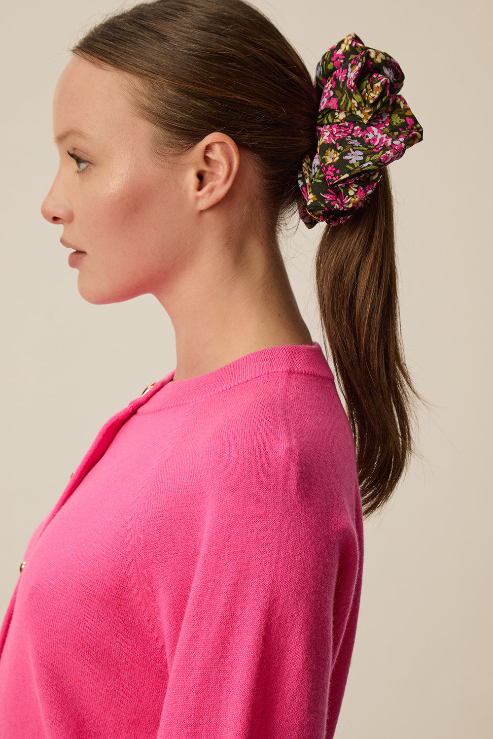 Maxi chouchou imprimé fleuri viscose rose