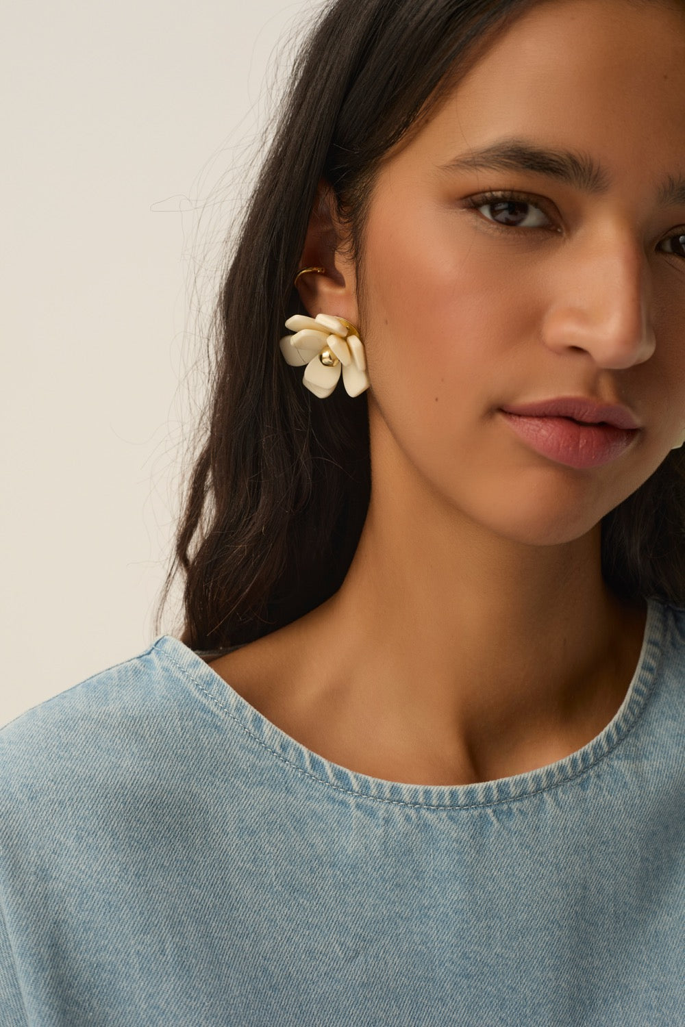 Boucles D'Oreilles Plume Ecru